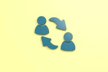Two people icons with arrows indicating exchange